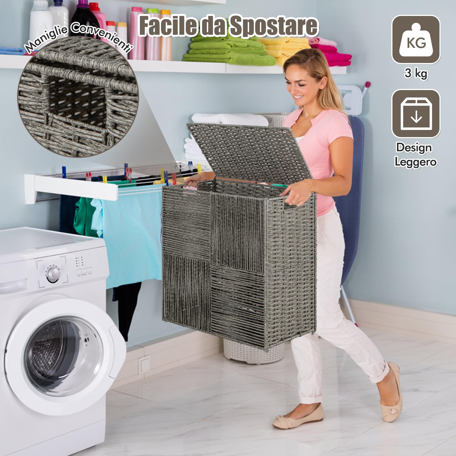 Cesto portabiancheria da 110 lri con ruote, cesto portabiancheria