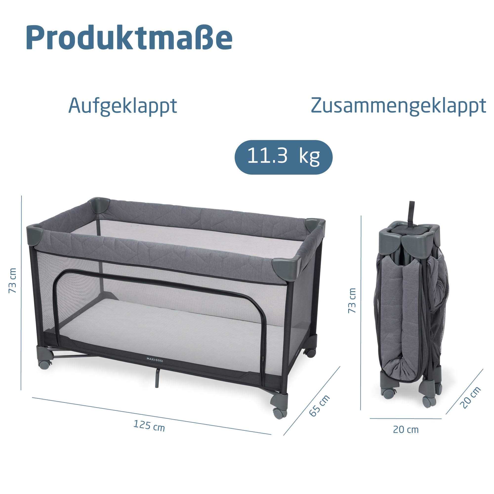 Maxi-Cosi Merlin, 2-in-1 Reisebett & Spielplatz, 0–4 Jahre, bis 18 kg, Baby und Kinderreisebett, In 1 s Klappbar, 120×60 cm CloudCore-Matratze, Seitliches Einstiegsfenster, 4 Rollen, Elegance Graphite