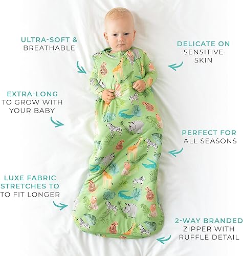 Miniatura 4 de Posh Peanut Manta para bebé, bolsa de dormir sin mangas con volantes para recién nacido, viscosa de bambú, ropa infantil de 0,5 TOG (animales de