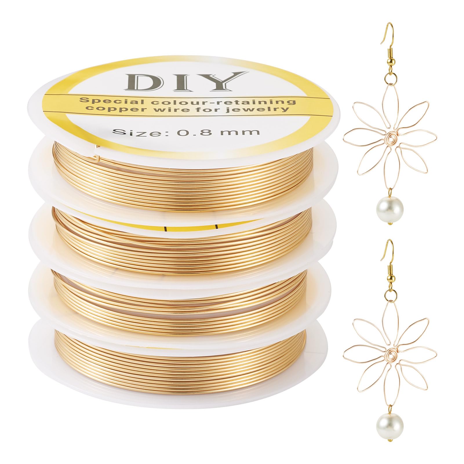 Spritewelry 4 Rolls Jewelry Beading Wire 0.8mm 14K Gold Plated Copper Wire Brass Craft Wire for DIY Earrings Bracelet Necklace Making