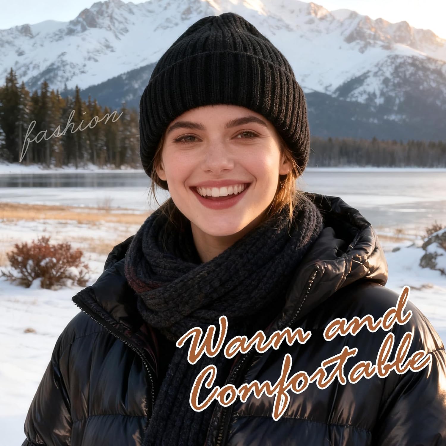 Womens Satin Lined Beanie Knit Winter Hats for Women Men Silk Lining Soft Warm Cuffed Beanie Skull Stocking Cap - Image 2