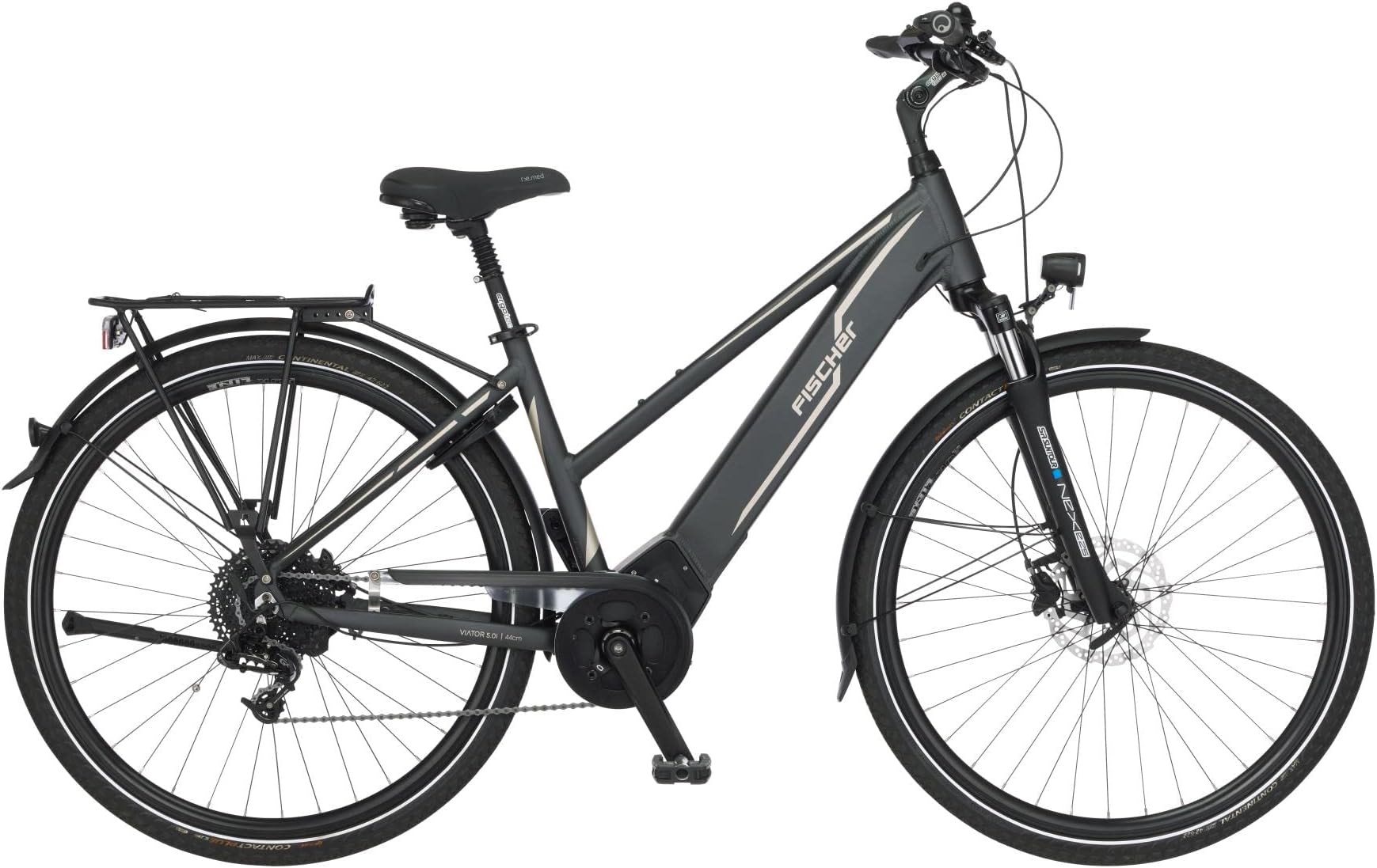 FISCHER Viator 5.0i Women's Trekking E-Bike, Electric Bike, Slate Grey, 28 Inches, RH 44 cm, Middle Motor 50 Nm, 36 V Battery in Frame