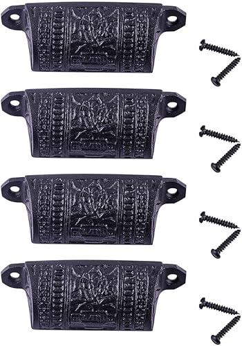 Renovators Supply Manufacturing - Tirador de hierro forjado antiguo para cajones y cajones, 4 pulgadas de ancho x 1.5 pulgadas de alto, manijas de