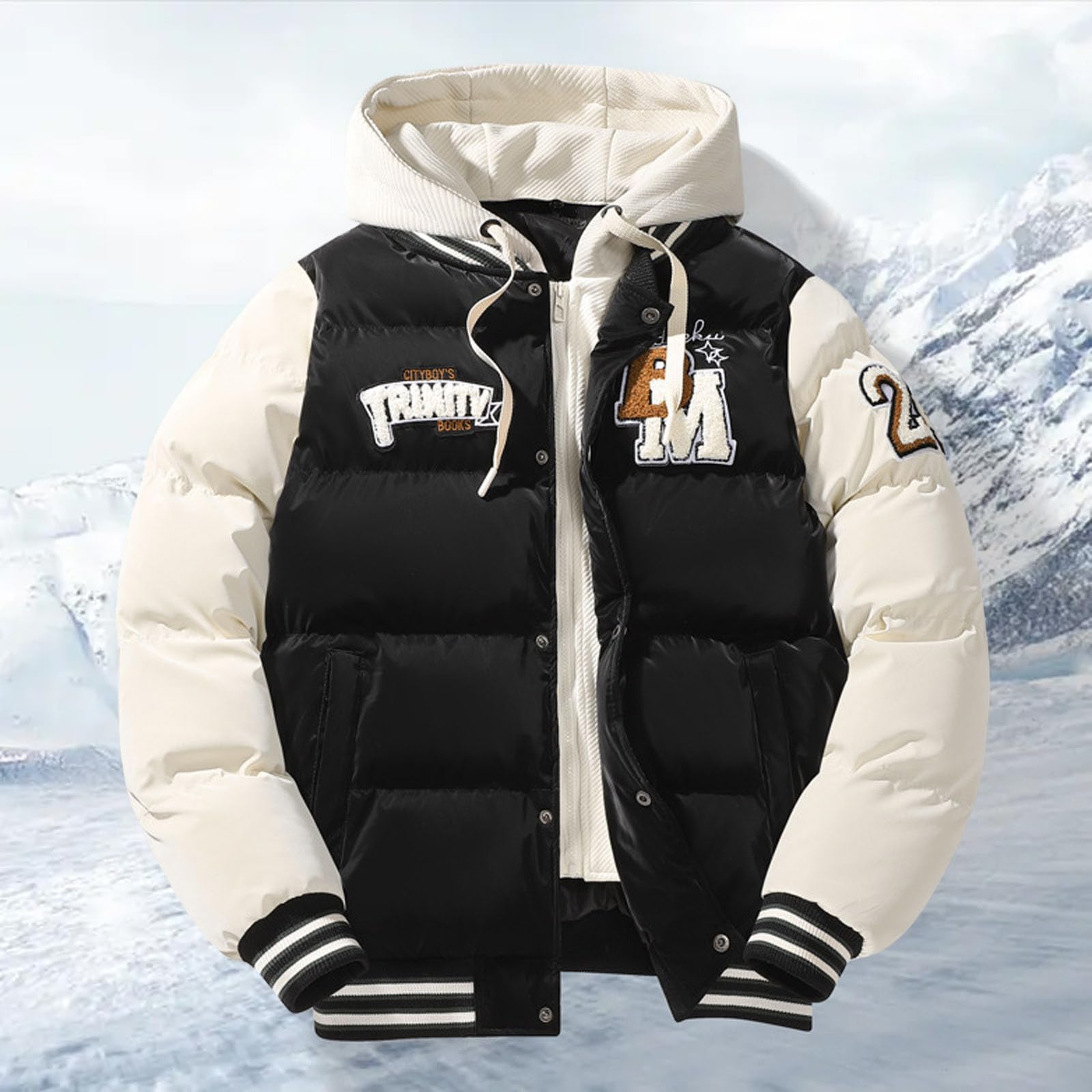 Genérico Chaqueta Impermeable Hombres, Chaqueta Acolchada Hombre, con Cremallera con Capucha con Bolsillos Espesamiento Cazadora Plumas Color Sólido Holgados Moda Abrigo Adecuado para Clima Frío