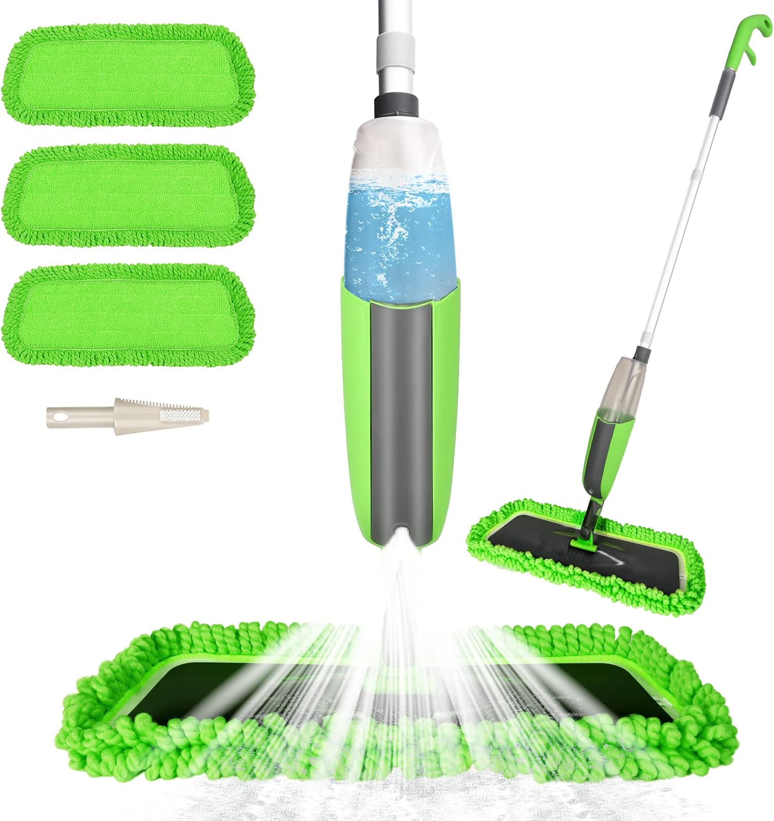 Aiglam Spray Mop, Floor Mop with Spray Function for Quick Cleaning, Spray Mop with Spray Nozzle, Wiper with Water Tank and 3 Microfibre Cover (Green, 300 ml)