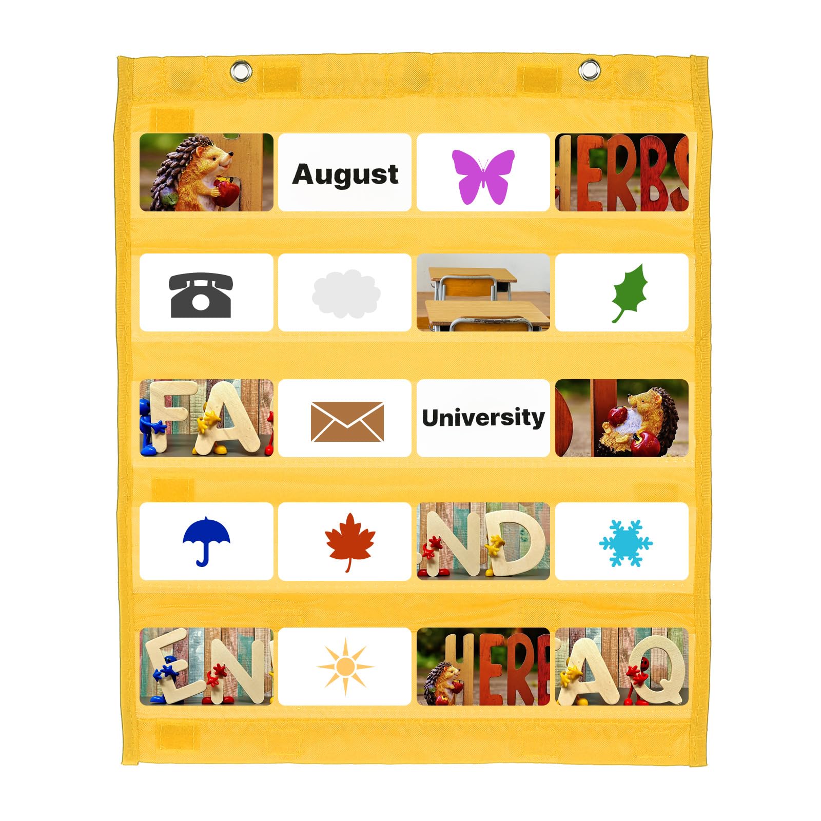 PATIKIL Magnetic Pocket Chart, Small Pocket Chart Mini Double Sided Classroom Pocket Chart Organizer Wall Hanging for Classroom Supplies, Yellow