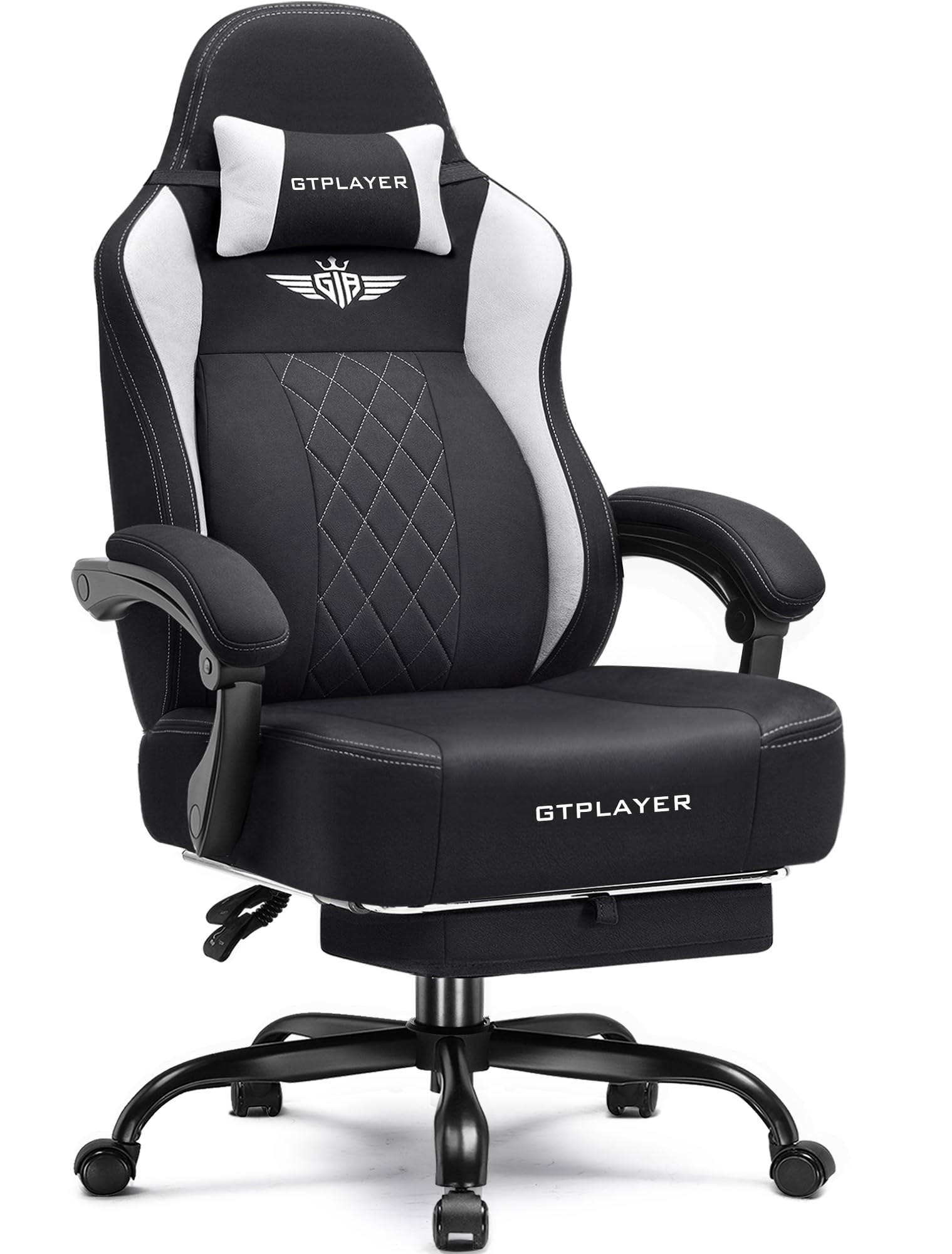 GTPLAYER Big and Tall Gaming Chair Breathable Fabric Computer Chair with Strong Lumbar Support, Comfortable Office Chairs with Pocket Spring Cushion, High Back Ergonomic Desk Chairs with Footrest