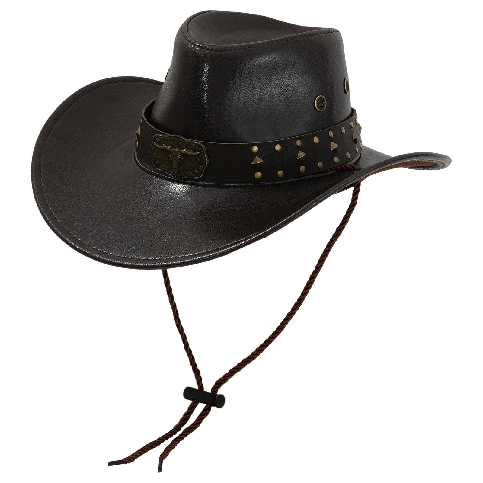 MERISHOPP®Cowboy Hat Women Trendy Comfortable Sun Hat for Camping Travel Costume Props Dark Brown|Clothing, Shoes & Accessories|Mens Accessories|Hats-image-35