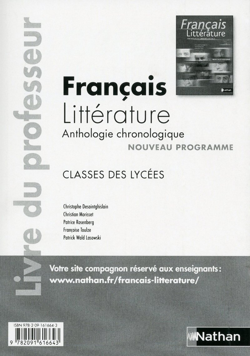 Français Littérature classes des lycées: Livre du professeur