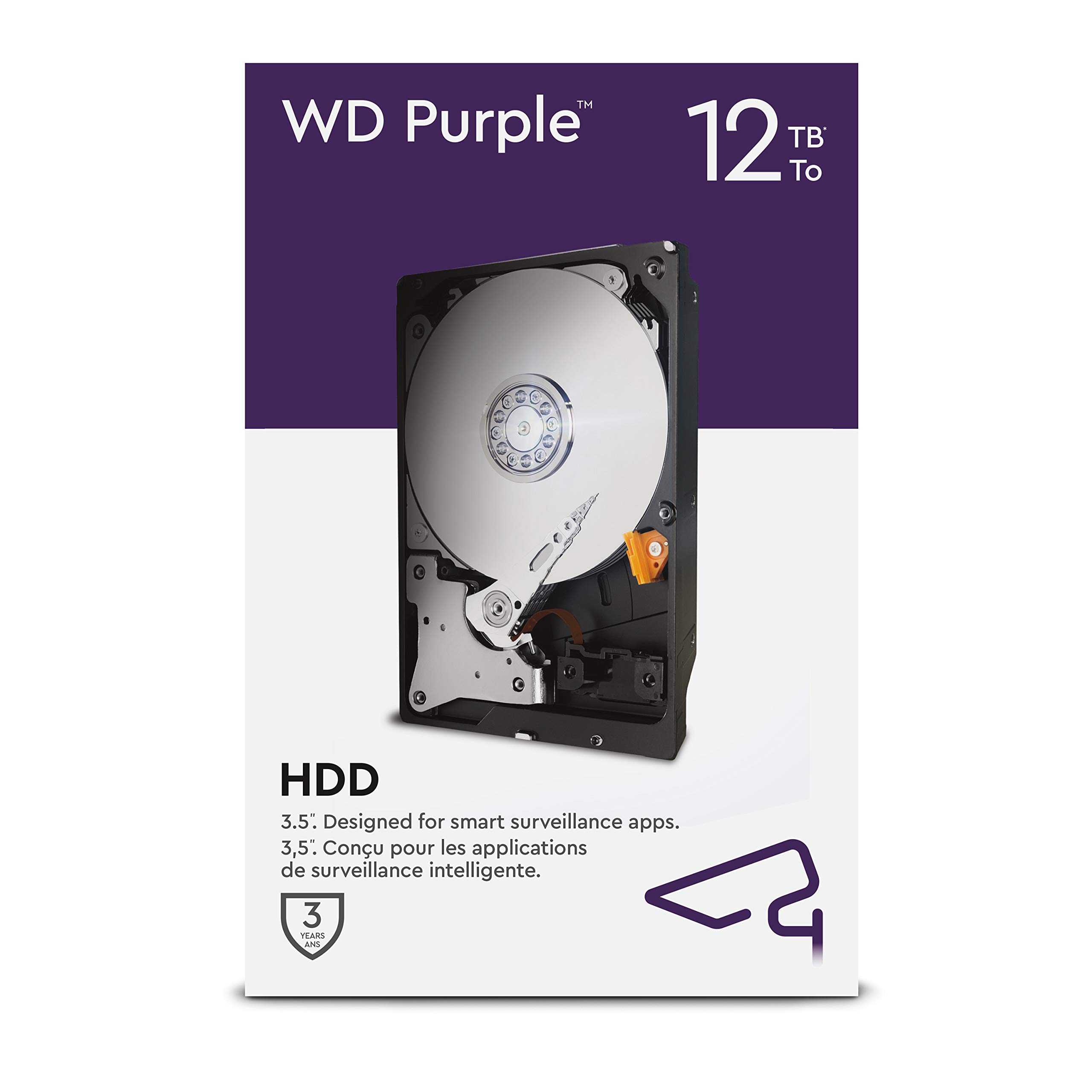 WD Purple 12TB Surveillance 3.5" Internal Hard Drive - AllFrame AI - 360TB/yr, 256MB Cache 7200 RPM Class