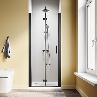 Bifold Shower Door, 30" W x 72" H, 1/4" Tempered Glass Shower Door, Foldable Shower Glass Door, Easy to Clean, Matte Black Finish