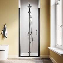 Bifold Shower Door, 30" W x 72" H, 1/4" Tempered Glass Shower Door, Foldable Shower Glass Door, Easy to Clean, Matte Black Finish