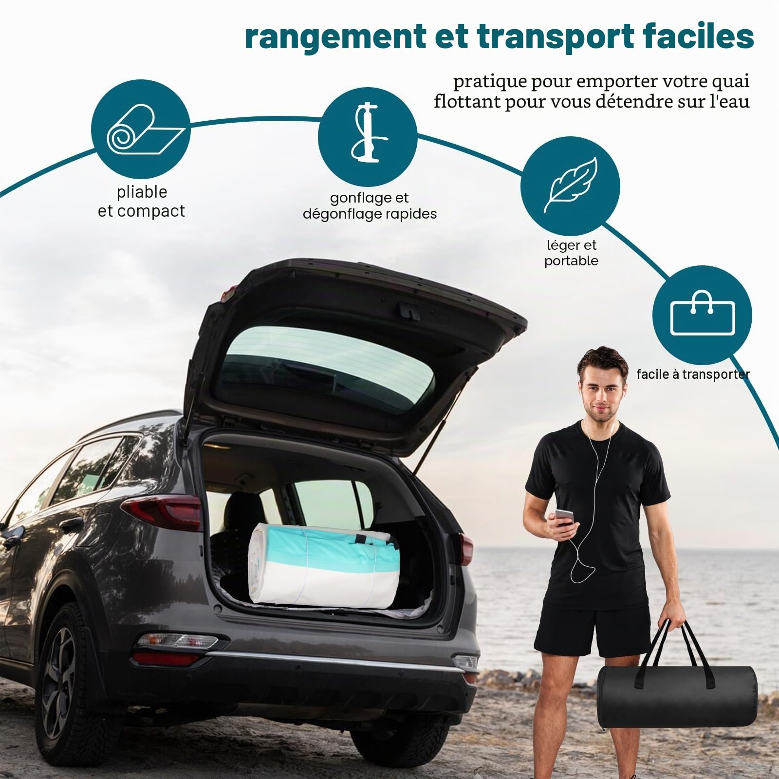 Plateforme Gonflable Flottante, Bouee Piscine pour 3-5 Personnes,Matelas Gonflable Piscine Quai D'îLe Flottant pour Le Lac, Mer, Piscine Et OcéAn