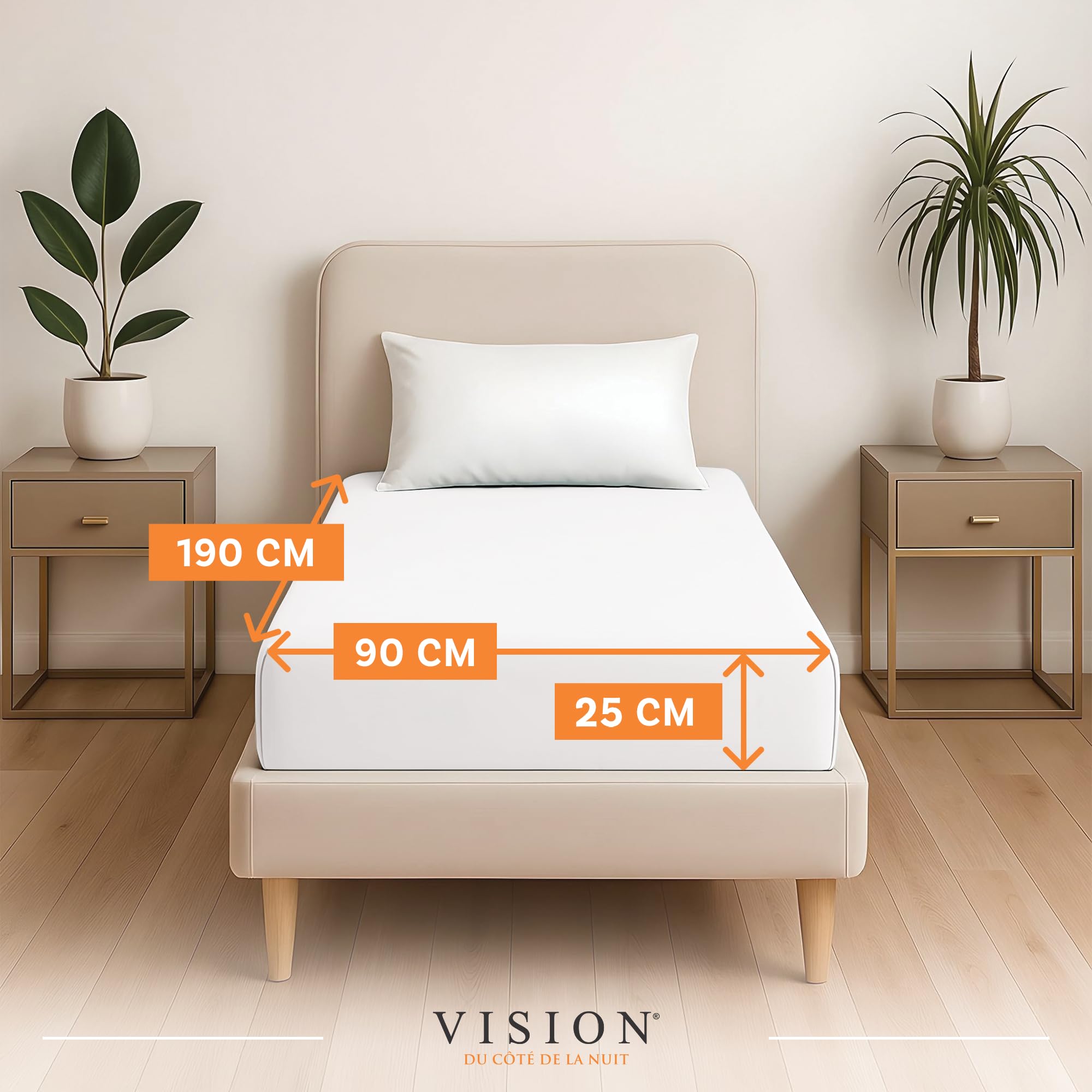 VISION Lenzuolo con angoli - 100% cotone - Letto singolo (90 x 190 cm) - Angoli elasticizzati - Adatto a materassi fino a 25 cm - Certificato Oeko-Tex - Lavabile in lavatrice - Colore: bianco