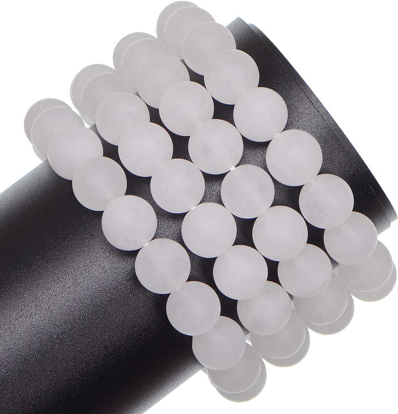 10mm Natural Matte White Jade Round Gemstone Frosted 80Pcs Bulk Loose Beads for Jewelry Making Bracelet with Stretch Beading Cord LPBeads - Image 3