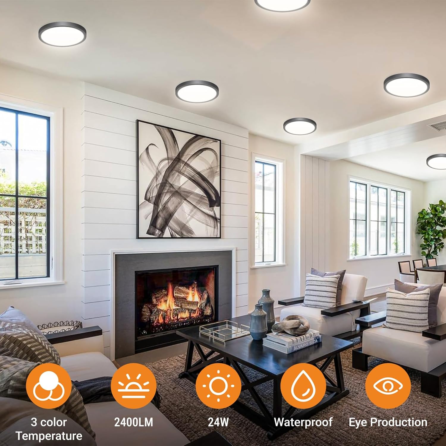 slochi 6Pack LED Flush Mount Ceiling Light Fixture, 9 Inch Light Fixture, 3000K-4000K-6500K Round Flat Bedroom Lights, Closet Round Surface for Bathroom Laundry Bedroom Hallway