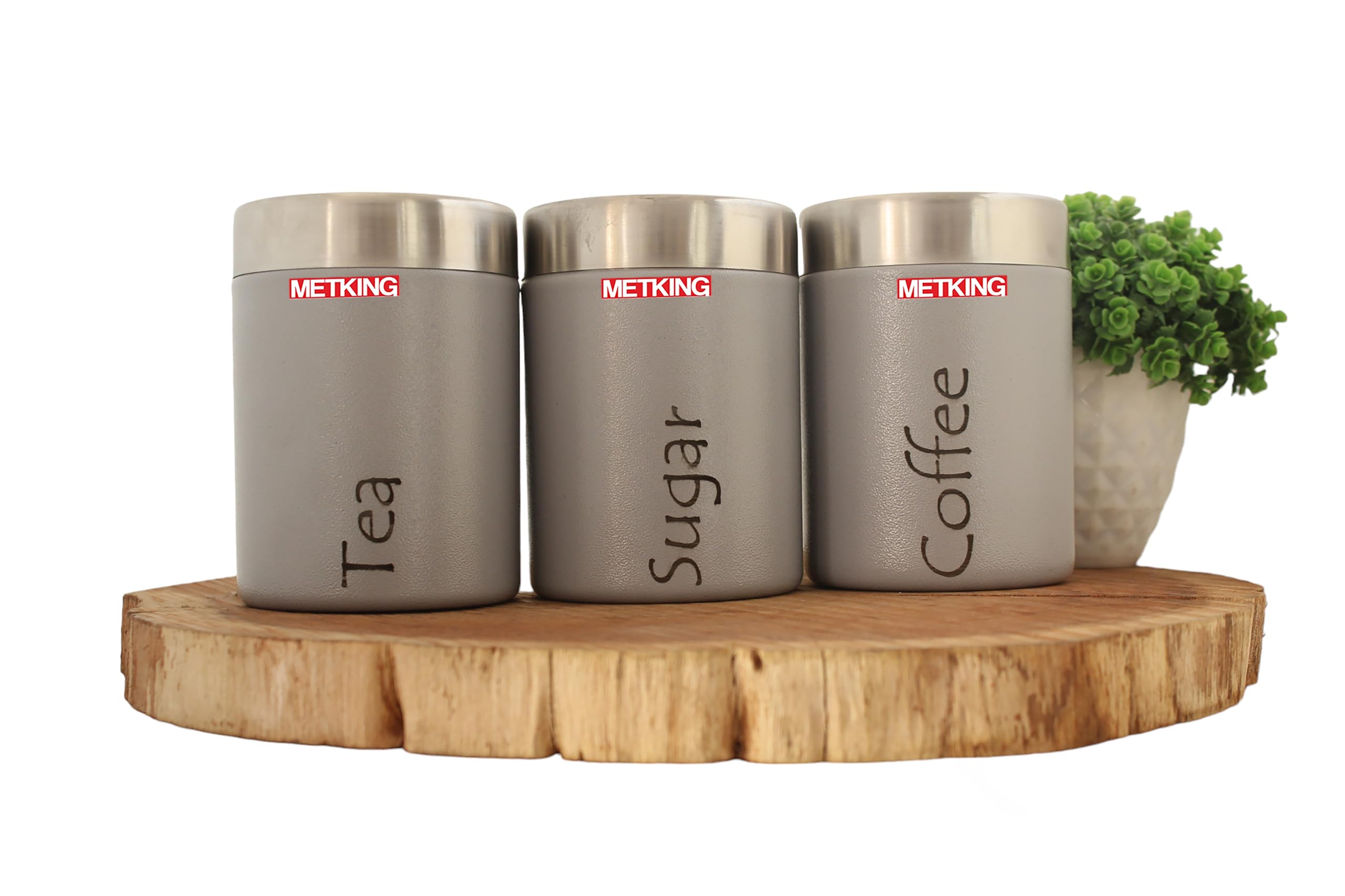 METKING Stainless Steel Kitchen Containers Set - Airtight Tea Coffee Sugar Containers Set of 3 - Grey, 600ml - Steel Containers for Kitchen - Premium Kitchen Containers Set (B0CNGSKBWS) Amazon Price History, Amazon Price Tracker
