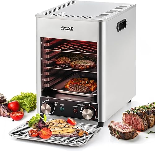 Newhai Electric Steak Broiler 1700W Indoor Commercial Steak Grill Automatic Steak Broiler for Carnivores Time Temperature Adjustable for Beef