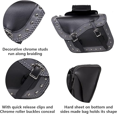 Miniatura 2 de GARGOYLE BELLS Bolsas de sillín de motocicleta con tachuelas de PVC, bolsa de equipaje de motocicleta con fundas para pistola para softails,