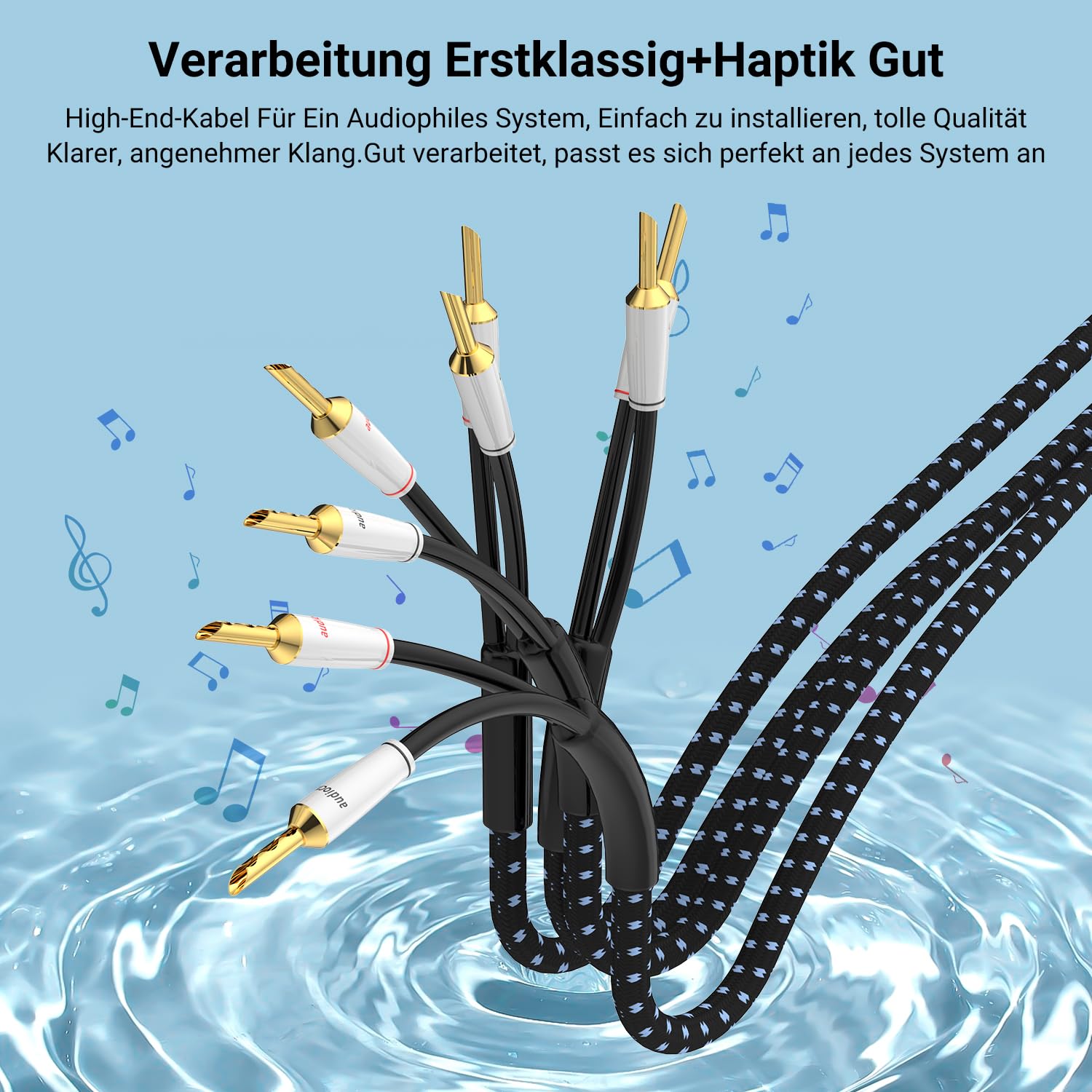 Tertullus Cables de Alta Gama OFC Bañados en Plata Con Conector Banana para HiFi, Cine en Casa, Amplificadores, Altavoces, Sistema HiFi (3 m)