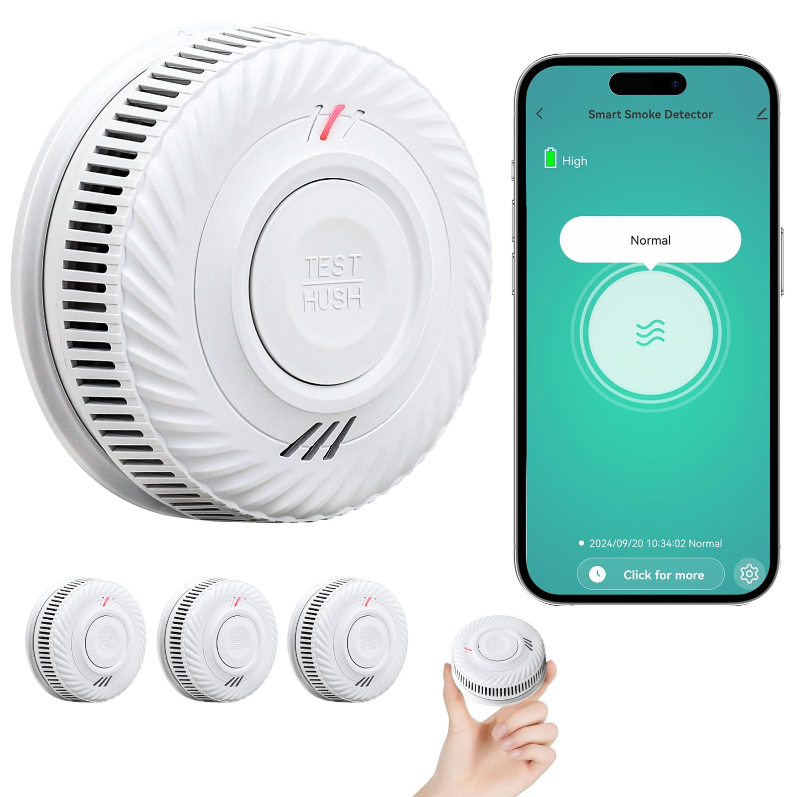 PHYSEN Smart WiFi Detector de Humo 10-Año Batería, Detector de Humo Con Sensor Fotoeléctrico, Función de Silenciado y Autocomprobación, Certificado DIN EN14604, Compatible Con Tuya/Smart Life App,3St
