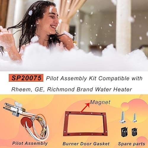 Miniatura 5 de SP20075, SP20305A - Kit de repuesto para piloto e encendedor compatible con GE, piezas de calentador de agua a gas natural Richmond Rheem, incluye