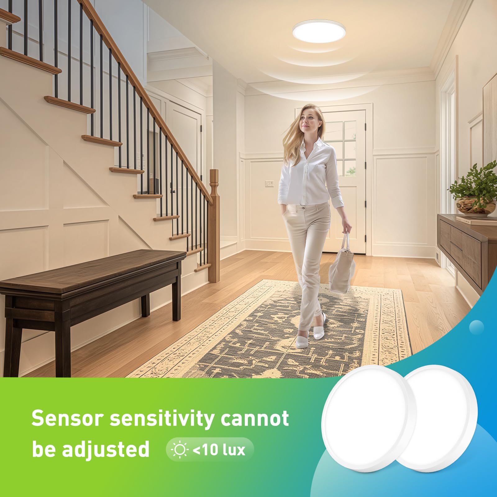 Yafido 24W Radar LED Lampe mit Bewegungsmelder Innen, 3 Farben Rund Deckenleuchte mit Bewegungsmelder, IP44 Deckenlampe mit Sensor für Flur Keller Treppenhaus, Warmweiß Naturweiß Kaltweiß, 2 Stück