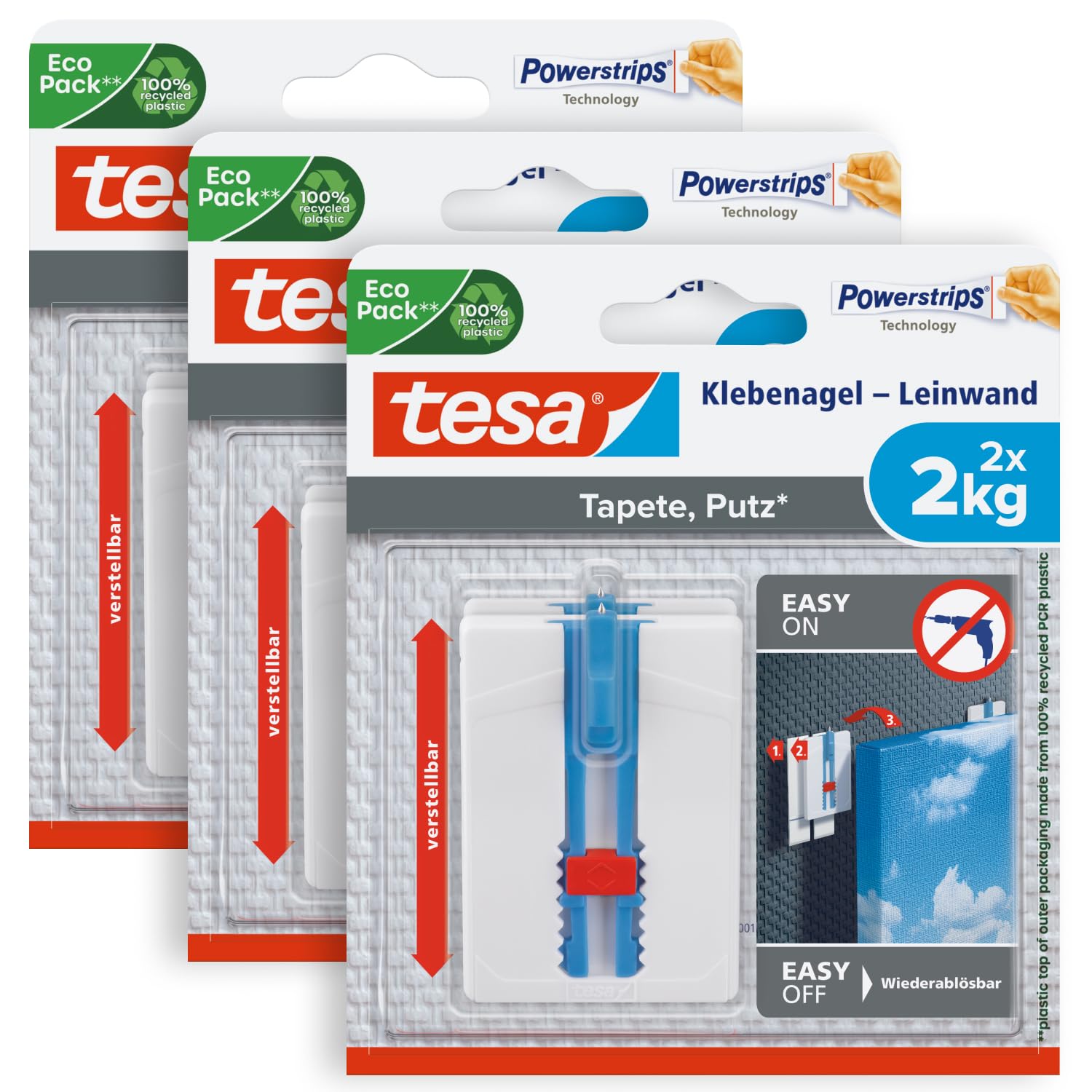 Tesa Adhesive Nails Fixing Canvas Frames Wallpaper Plaster Adjustable Height New