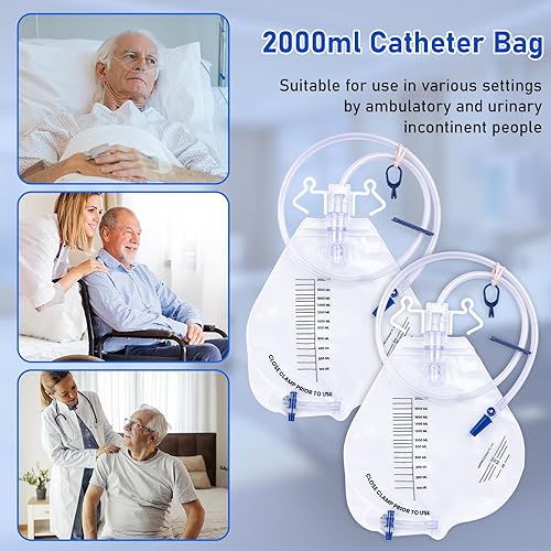 Miniatura 7 de Bolsas de catéter, bolsa de drenaje urinario de 67.6 fl oz, bolsas profesionales de orina con cámara antirreflujo mejorada, tubo de drenaje grueso