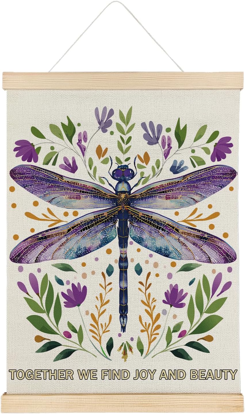 SereneHanctuary Inspirational Purple Dragonfly Classroom Wall Art, Dragonfly Botential Kids Room Wall Decor,Playroom Poster Hanger Frame for Nursery Kids Toddler Room Decor,12X16Inches