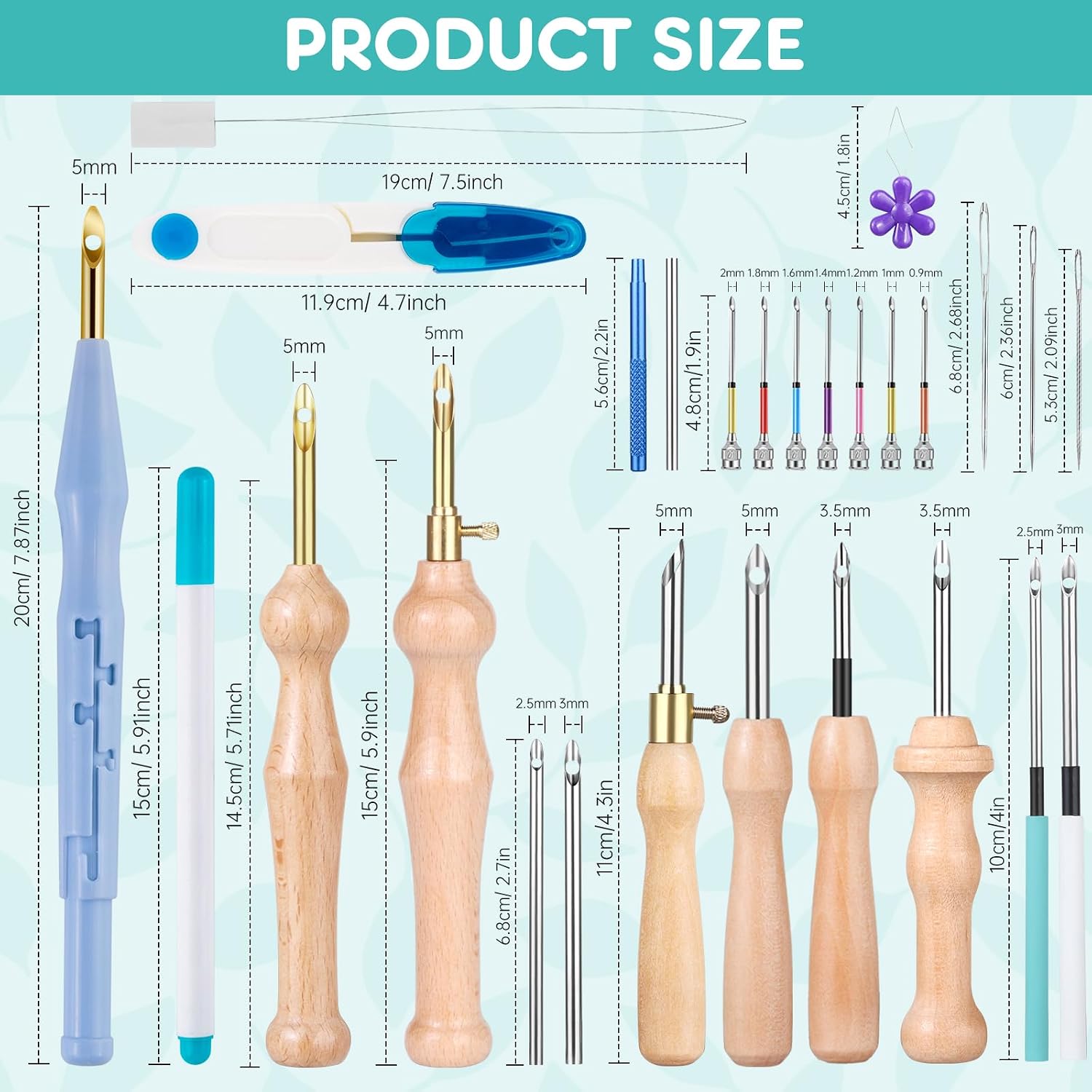 37Pcs Punch Needle Kit for Beginner,Complete Set Includes Wooden Handle Punch Needle Tools in Various Sizes & Storage Case,Perfect for Crafting and Gift(White)