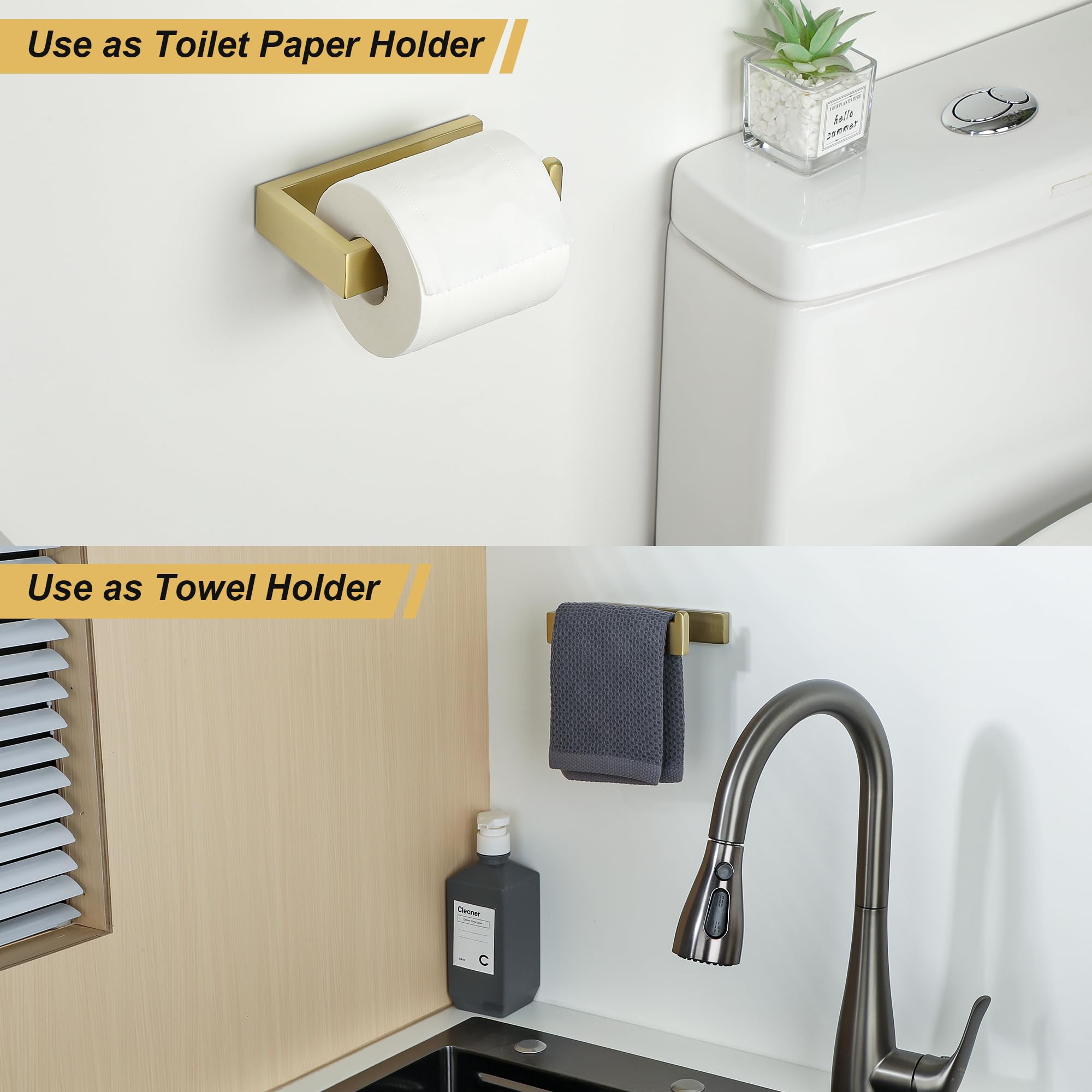SAYAYO Toilet Roll Holder Wall Mounted Brushed Gold Toilet Paper Holder for Bathroom Kitchen SUS304 Stainless Steel Square Design - Image 4