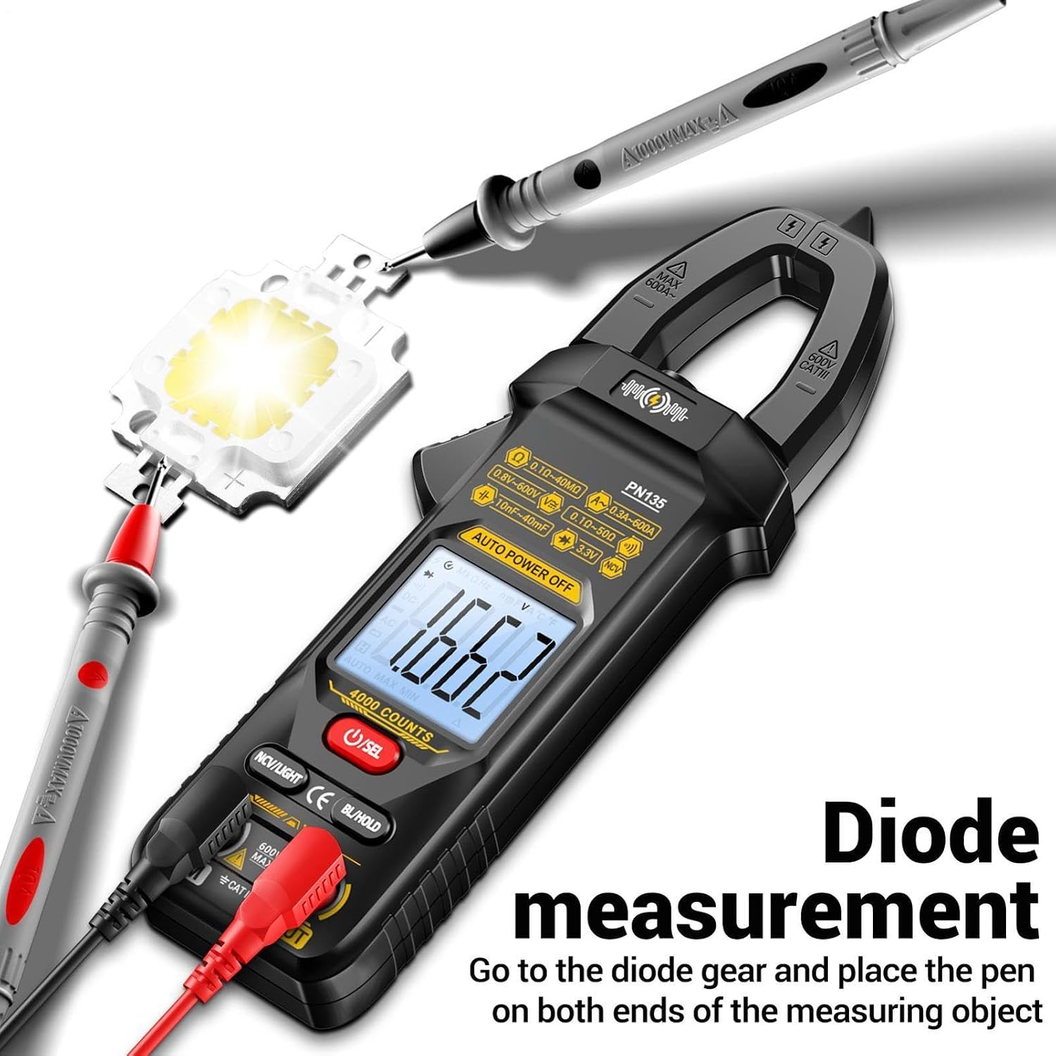 Digital Clamp Meter | Portable Voltage Tester 4000 Counts,Intelligent Digital Display Clamp Meter for Electrician DC AC Voltage Electrical Automotive Home Industrial Garage