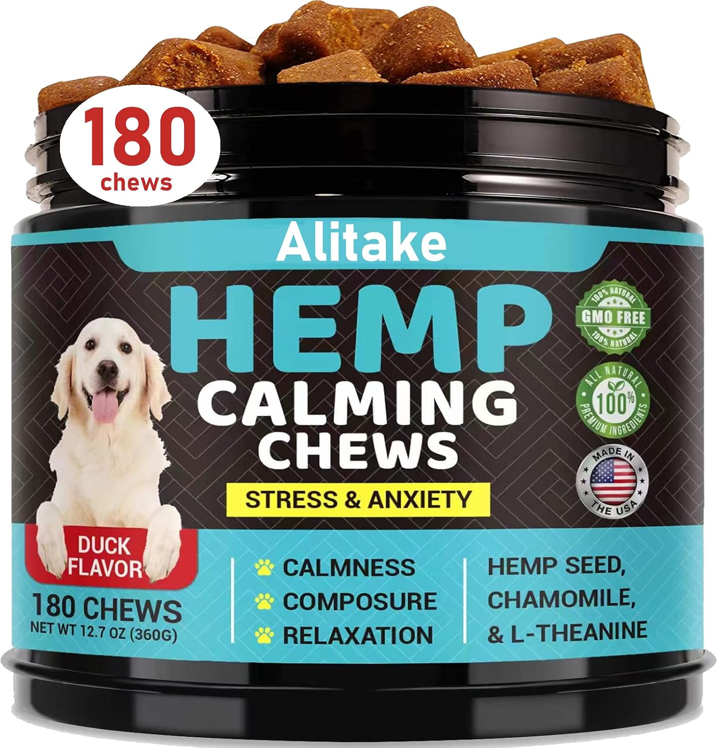 Alitake Calming Chews for Dogs -Helps Dog Anxiety & Stress Relief, Separation, and Barking -Dog Calming Treats with Hemp Oil, Organic…