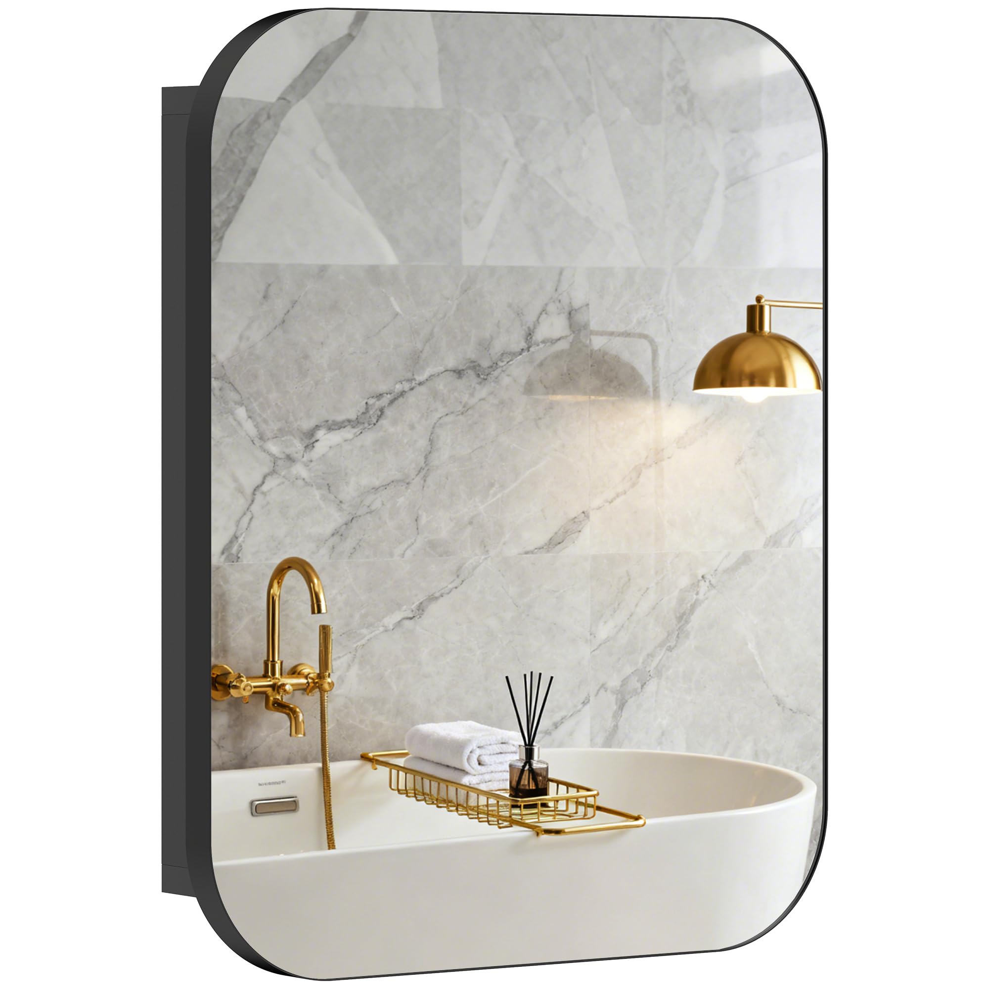 HOMCOM Bathroom Mirror Cabinet, Mirrored Door, Adjustable Shelves, Black