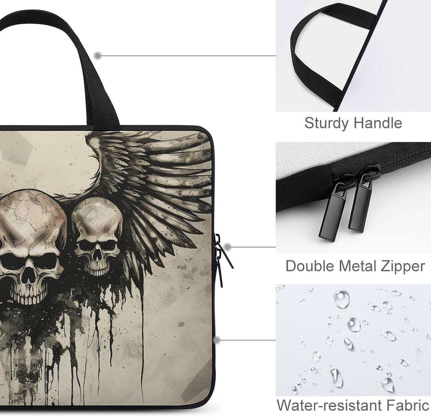 Laptop Shoulder Bag Laptop Bag Computer Bag Three Skulls Messenger Bag for Unisex
