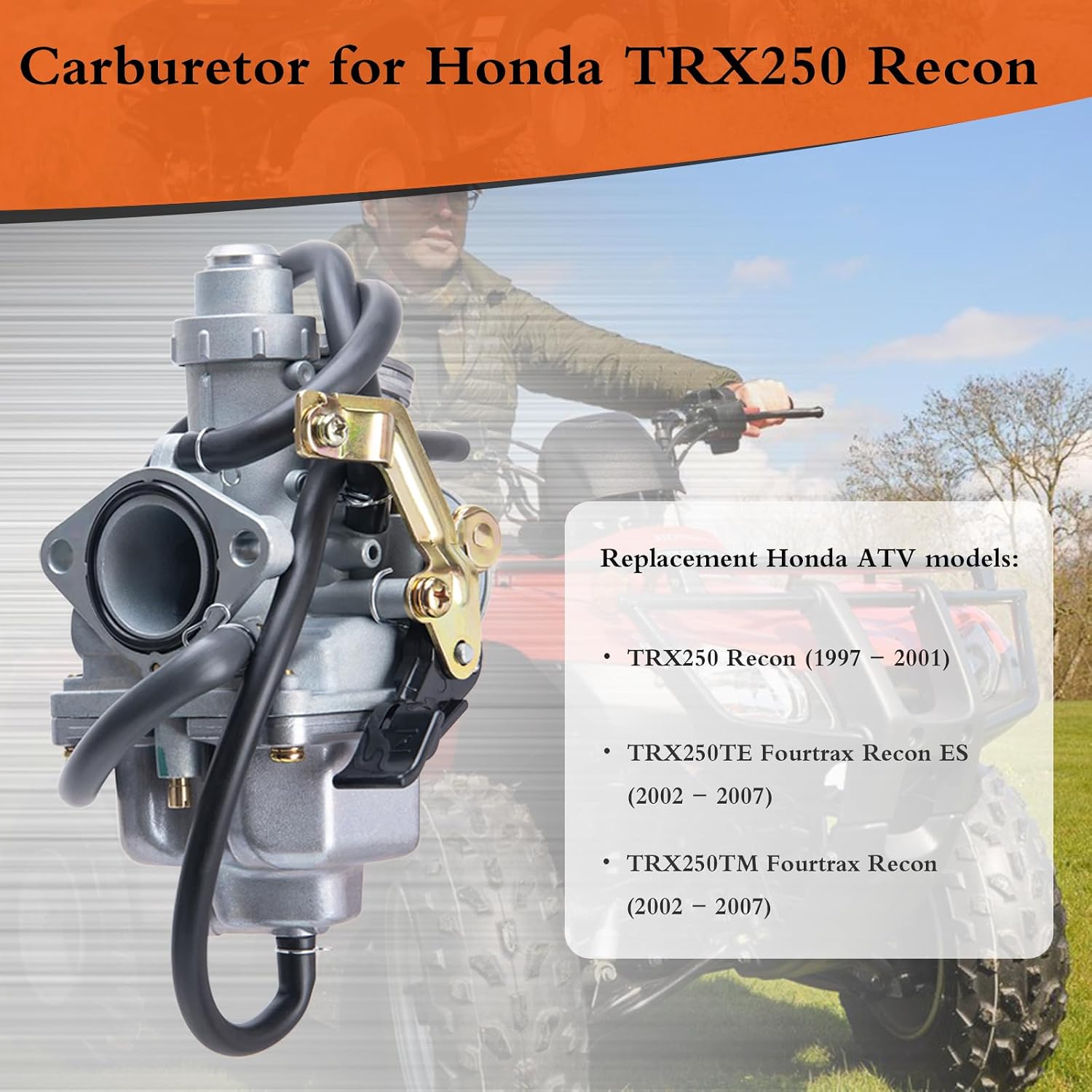 TRX250 Carburetor Replacement Kit Compatible With Honda TRX250 Recon TRX250TE TRX250TM ATV, Includes Oil Filter, Air Filter, Fuel Valve Petcock & Complete Accessories