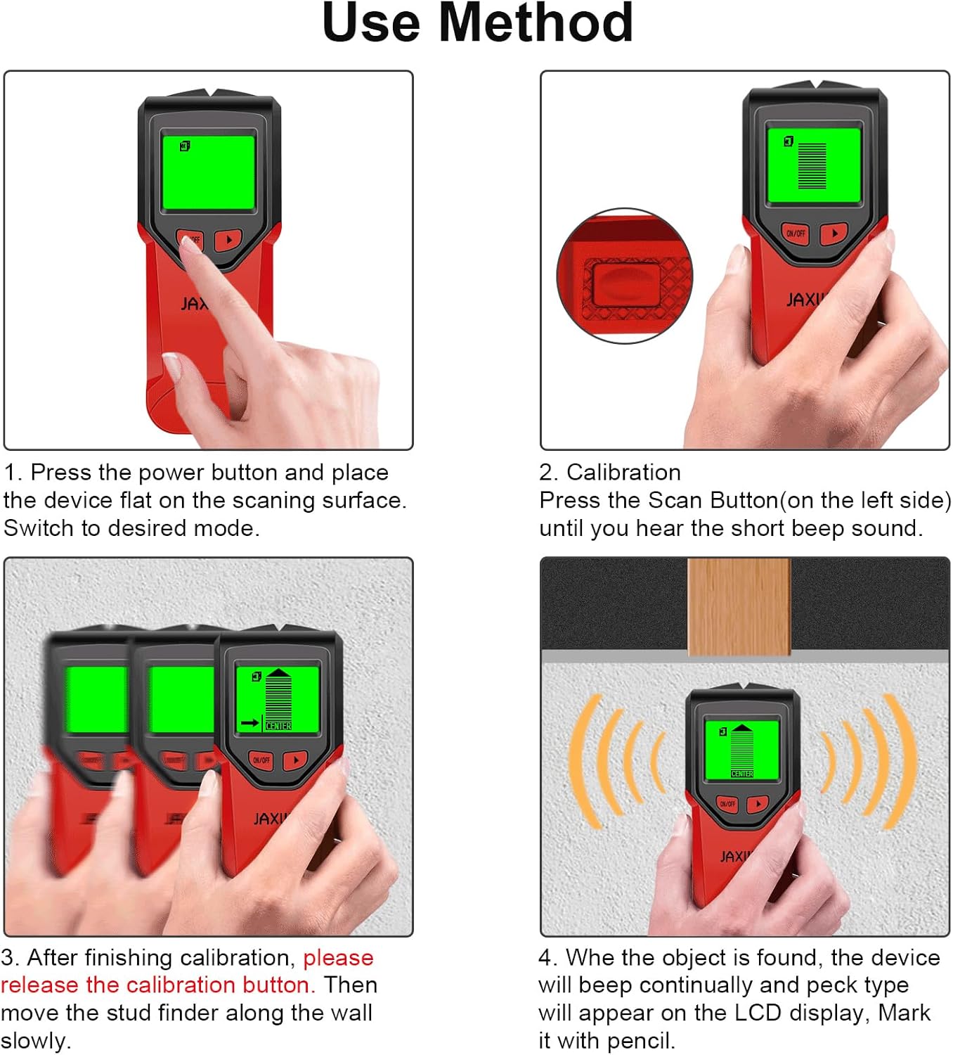 Stud Finder Wall Scanner - 5 in 1 Stud Finder Tool w/Smart Chip and HD LCD Display, Stud Detector Beam Finders for the Center and Edge of Wood AC Wire Metal Studs Joist Pipe (Cherry)