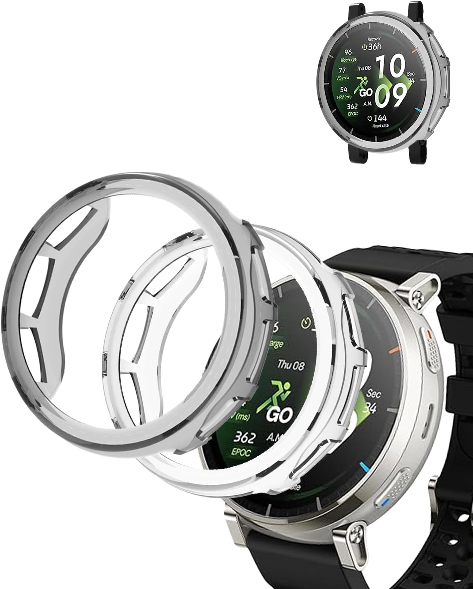 (2 Pack) Case for Amazfit Active 3 Premium, yystao TPU Half-wrapped Case Cover Compatible with Amazfit Active3 Premium, Shock Absorption, Lightweight，Easy Installation, Black & Clear