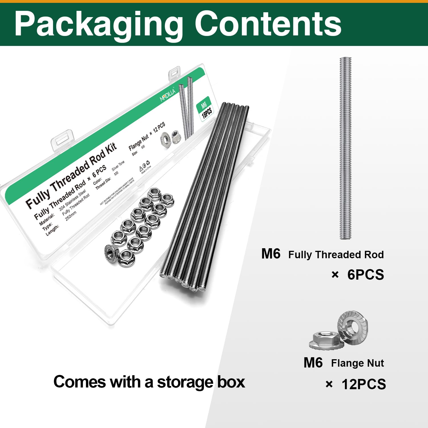 Stainless Steel Threaded Rods - 6 Pack M6 -3 Stainless Steel Threaded Rods - 6 Pack M6 -3
