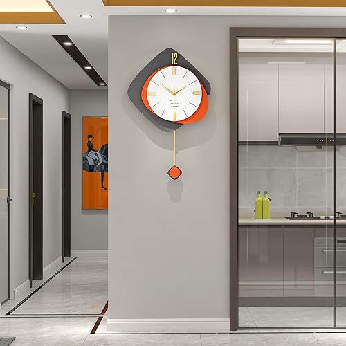 Miniatura 2 de FLEBLE Relojes de pared grandes modernos para decoración de sala de estar, decoración silenciosa de madera, reloj de pared, péndulo, funciona