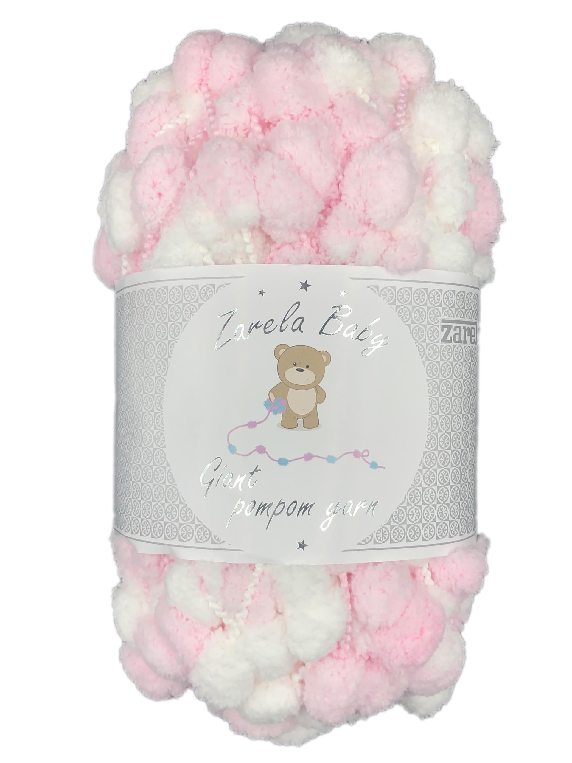 Zarela Baby Giant Pom Pom Yarn Wool (G06 White-Pink)