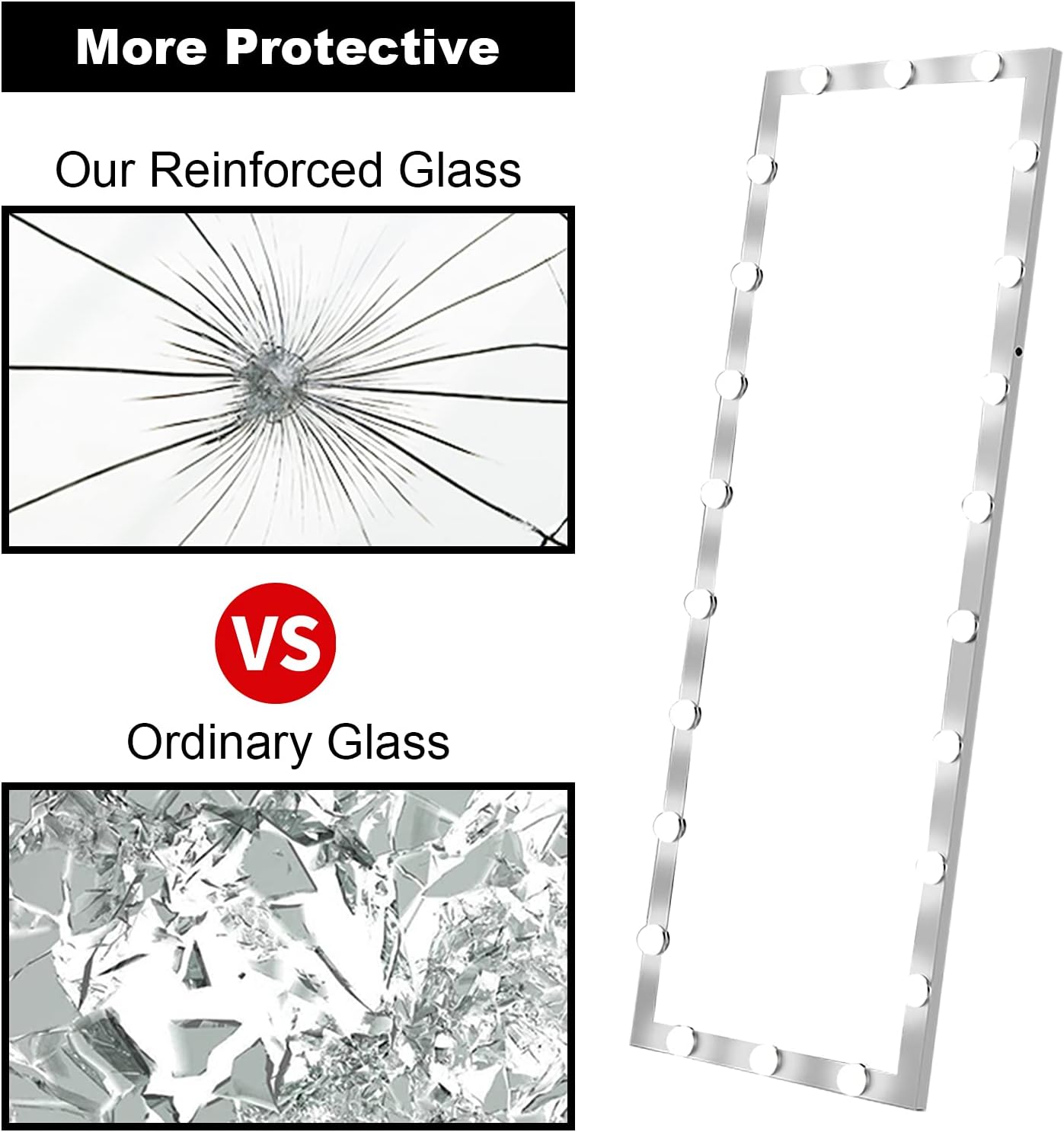 Full Body Mirror Large Full Length Wall-Mounted and Standing Makeup Mirror with LED Lights for Bedroom Hotels White