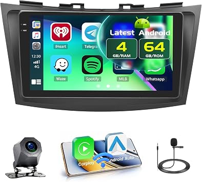 4+64GB Android 15 Car Stereo for Suzuki Swift 2011-2017 Wireless Carplay Android Auto, 9 Inch Incell Touch Screen Car Stereo with GPS, Backup Camera, Bluetooth, FM/RDS, EQ, WiFi, SWC