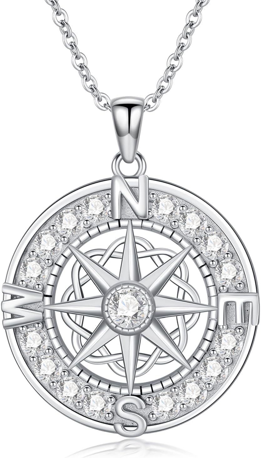 Compass Pendant Necklaces for Women S925 Sterling Silver I'd be Lost without You Compass Necklaces with Moissanite Birthday Graduation Gifts for Her