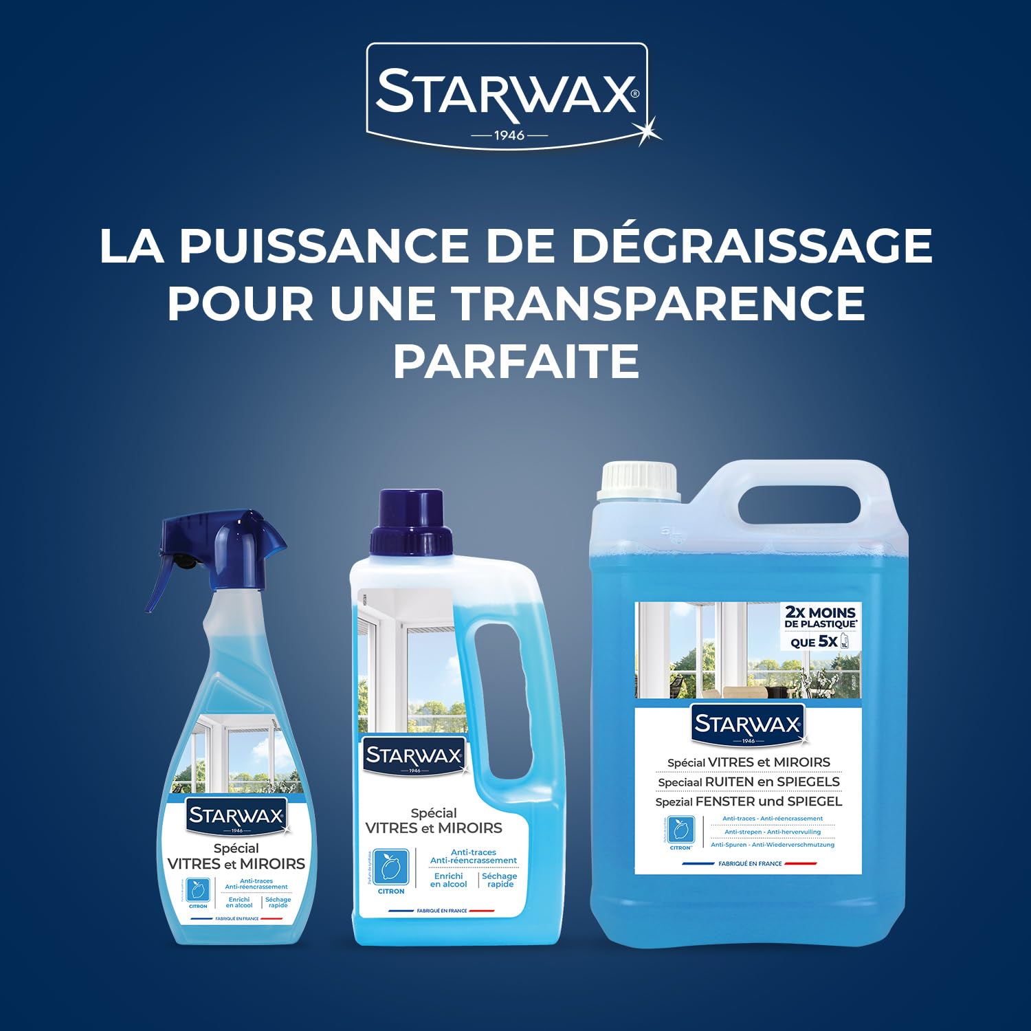 STARWAX Nettoyant spécial vitres et miroirs 5L | Nettoie vitres et miroirs, sans trace, anti-réencrassement, parfum verveine citron, grand format recharge économique