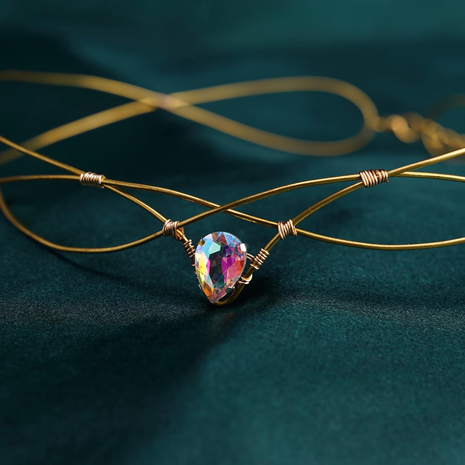 Fairy Circlet Princess Tiara Rhinestone Handmade Gold and Green Headband Vintage Wedding Costume Headpiece Elf Crystal Crown for Renaissance Cosplay Halloween Festival Party Birthday - Image 7