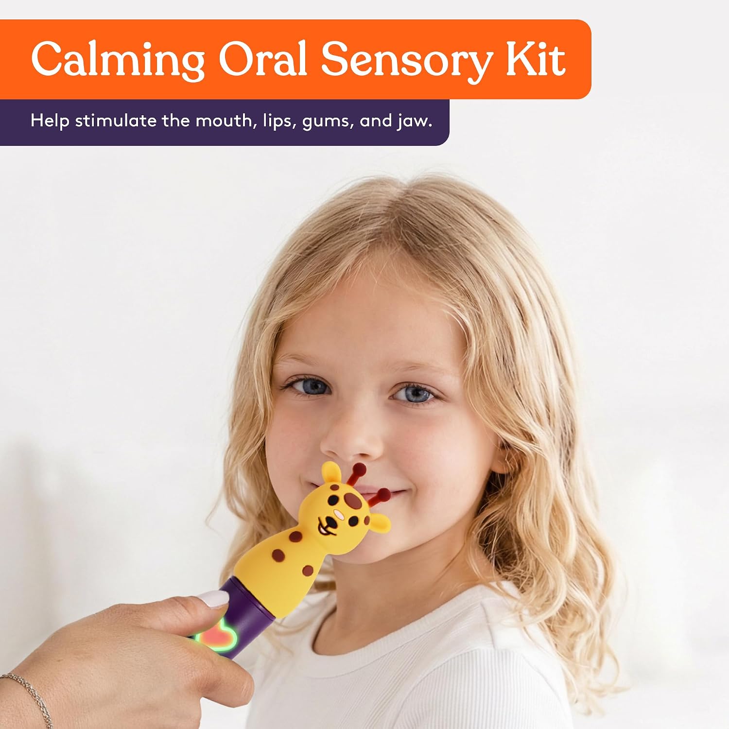 Special Supplies Buzz Pal Oral Motor Stimulation Kit with Soft Textured Interchangeable Head, Calm Sensory Needs, Support Speech and Self Feeding, Gentle Vibrations (Giraffe)