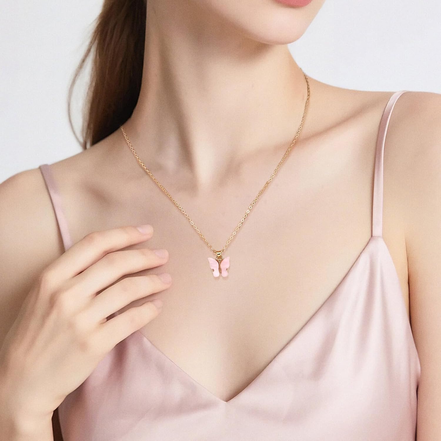 10 Pcs Colorful Butterfly Pendant Necklace Set for Women, Bohemian Chain Adjustable Retro Card Clavicle Chain Jewelry Gift - Image 3