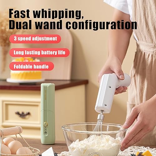 Miniatura 2 de MOSHOPU Espumador de leche eléctrico de mano, 3 velocidades plegable para batidor de café con USB C recargable, mezclador de bebidas para lattes,